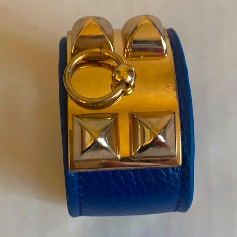 Blue Gold Tone Hardware Leather Cuff